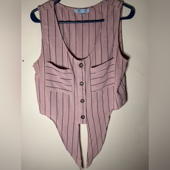 Pink Striped Cropped Top with Tie size medium - Picture 2 of 4